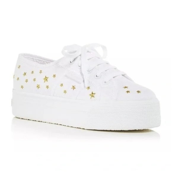 NWT Superga Cotu 2790 Embroidered Gold Star Platform Sneaker White Sz 10 Euro 41 - Picture 1 of 13